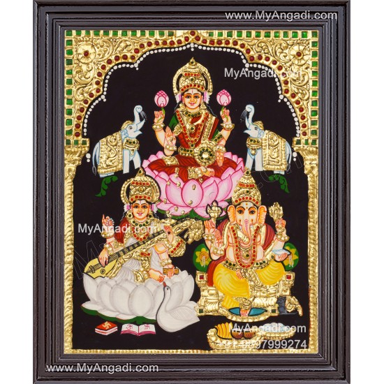 Lakshmi Saraswati Ganesha Tanjore Painting