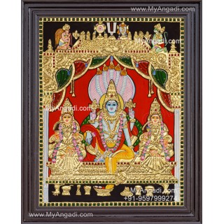 Vishnu Sri Devi Bhoo Devi Tanjore Painting