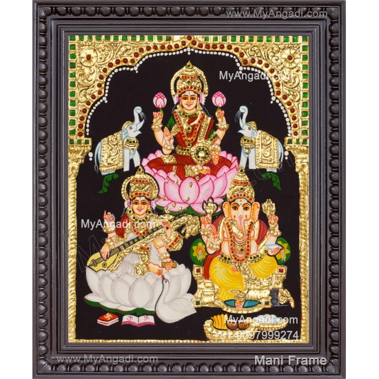 Lakshmi Saraswati Ganesha Tanjore Painting