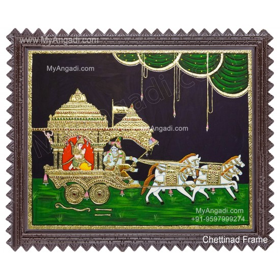 Geetha Saaram Tanjore Painting, Geetha Saram Tanjore Painting, Krishna Arjuna Chariot Tanjore Painting
