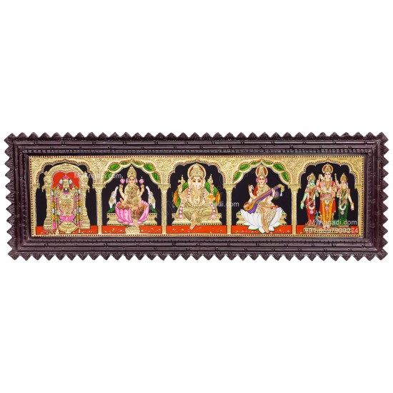 5 Panel Balaji Lakshmi Murugan Ganesha Saraswathi Tanjore Painting
