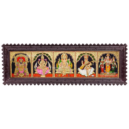 5 Panel Balaji Lakshmi Murugan Ganesha Saraswathi Tanjore Painting