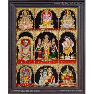 9 God Panel Tanjore Painting