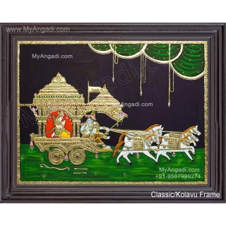 Geetha Saaram Tanjore Painting, Geetha Saram Tanjore Painting, Krishna Arjuna Chariot Tanjore Painting