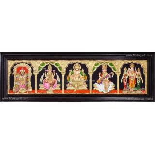 5 Panel Balaji Lakshmi Murugan Ganesha Saraswathi Tanjore Painting
