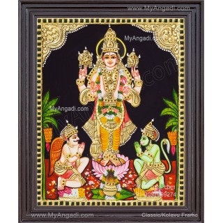 Vishnu With Garudan Hanuman Tanjore Painting