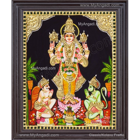Vishnu With Garudan Hanuman Tanjore Painting