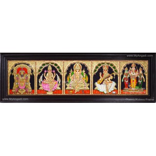 5 Panel Balaji Lakshmi Murugan Ganesha Saraswathi Tanjore Painting