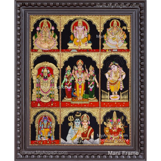 9 God Panel Tanjore Painting