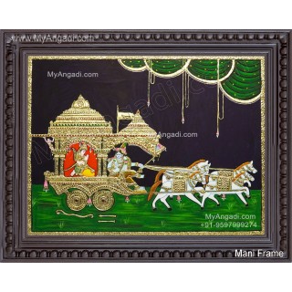 Geetha Saaram Tanjore Painting, Geetha Saram Tanjore Painting, Krishna Arjuna Chariot Tanjore Painting