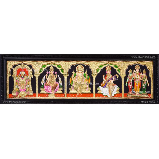 5 Panel Balaji Lakshmi Murugan Ganesha Saraswathi Tanjore Painting