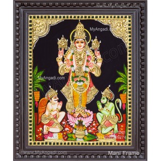 Vishnu With Garudan Hanuman Tanjore Painting