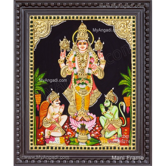 Vishnu With Garudan Hanuman Tanjore Painting