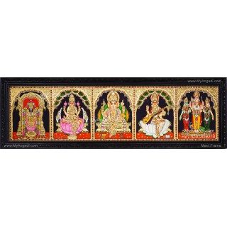 5 Panel Balaji Lakshmi Murugan Ganesha Saraswathi Tanjore Painting