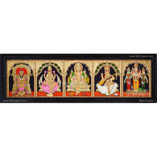5 Panel Balaji Lakshmi Murugan Ganesha Saraswathi Tanjore Painting