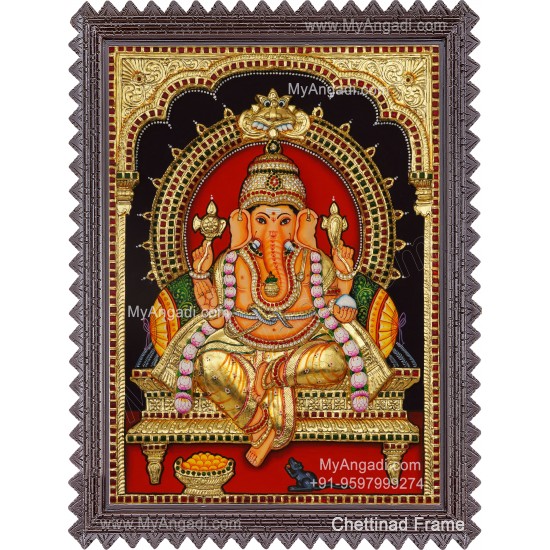 Ganesha 3d Embossed Tanjore Painting