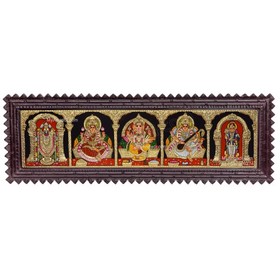 5 Panel Balaji Lakshmi Murugan Ganesha Saraswathi Tanjore Painting