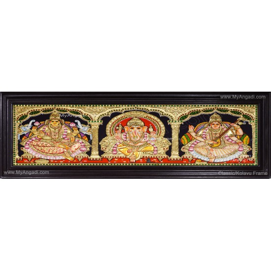3 Panel Ganesha Lakshmi Saraswathi Tanjore Painting