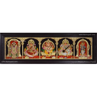 5 Panel Balaji Lakshmi Murugan Ganesha Saraswathi Tanjore Painting