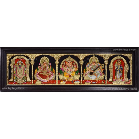5 Panel Balaji Lakshmi Murugan Ganesha Saraswathi Tanjore Painting