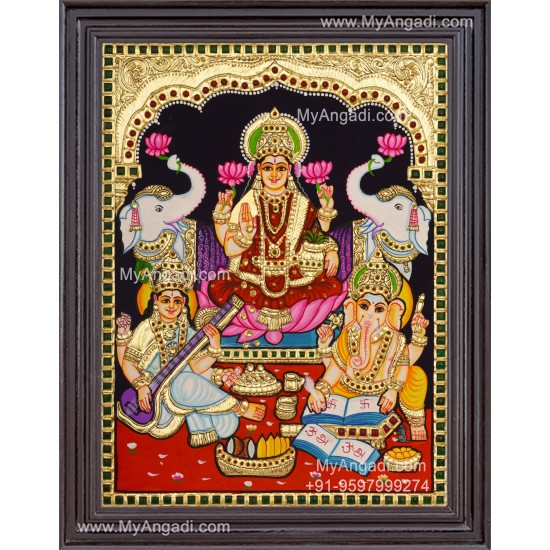 Ganesha Lakshmi Saraswathi Tanjore Painting