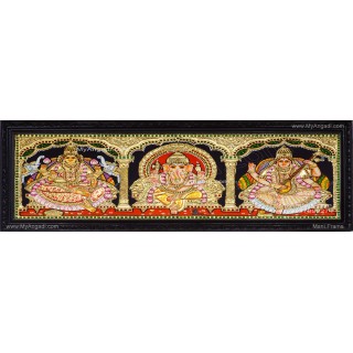 3 Panel Ganesha Lakshmi Saraswathi Tanjore Painting