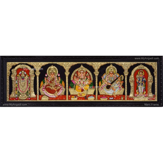 5 Panel Balaji Lakshmi Murugan Ganesha Saraswathi Tanjore Painting