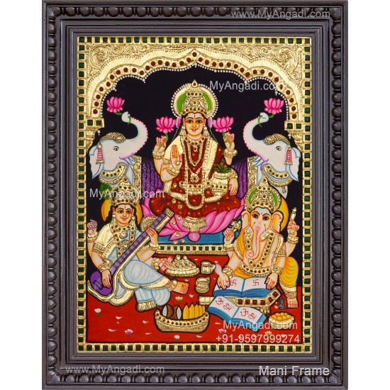 Ganesha Lakshmi Saraswathi Tanjore Painting