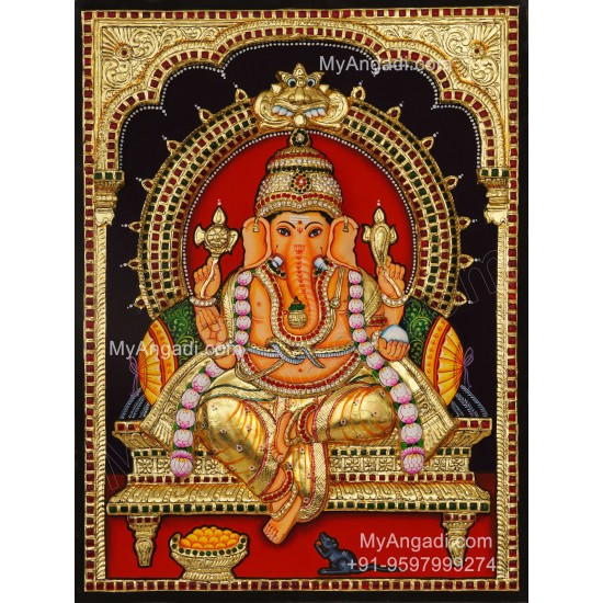 Ganesha 3d Embossed Tanjore Painting