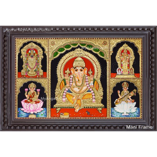 5 God Balaji Lakshmi Murugan Ganesha Saraswathi Tanjore Painting 5 God Balaji Lakshmi Murugan Ganesha Saraswathi Tanjore Painting