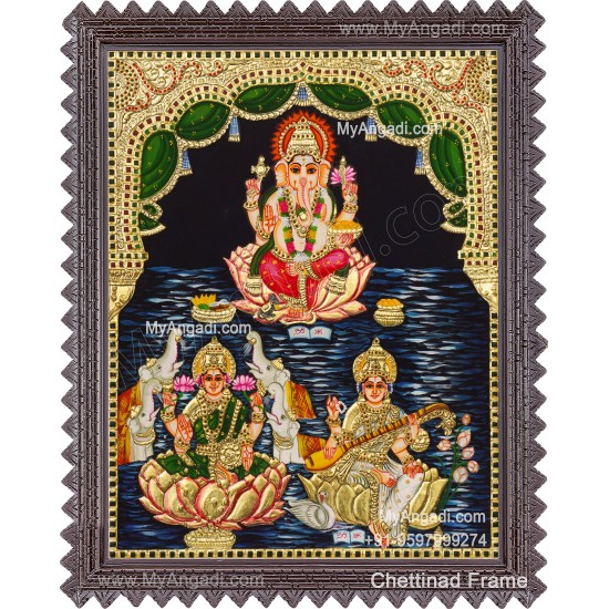 Ganesha Lakshmi Saraswathi Tanjore Painting
