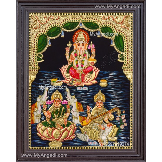 Ganesha Lakshmi Saraswathi Tanjore Painting