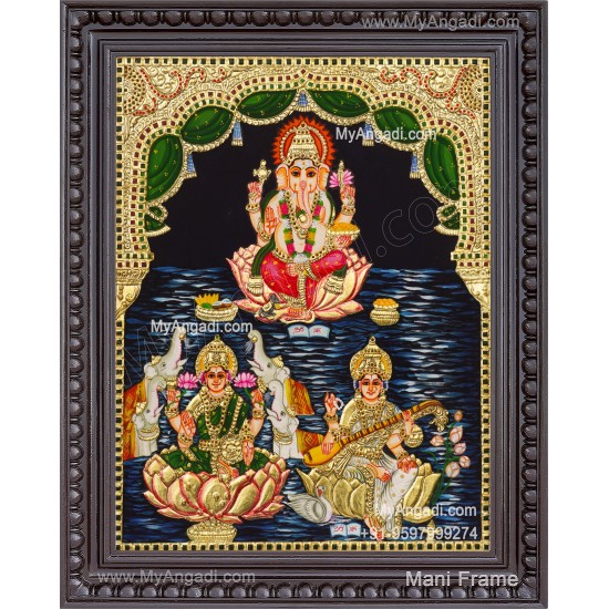 Ganesha Lakshmi Saraswathi Tanjore Painting