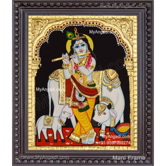  Krishna With Cow And Calf Tanjore Painting