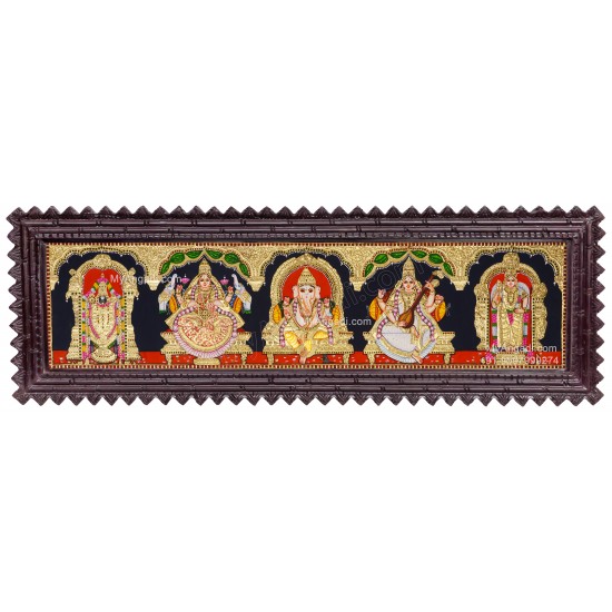 5 Panel Balaji Lakshmi Murugan Ganesha Saraswathi Tanjore Painting