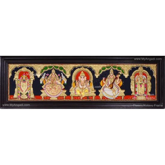 5 Panel Balaji Lakshmi Murugan Ganesha Saraswathi Tanjore Painting