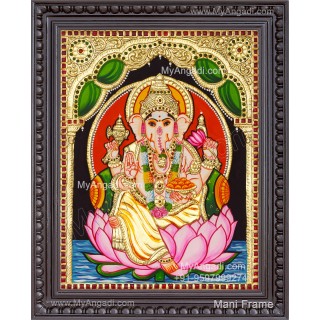 Ganesha On Lotus Tanjore Paintings