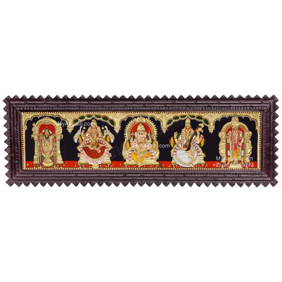 5 Panel Balaji Lakshmi Murugan Ganesha Saraswathi Tanjore Painting