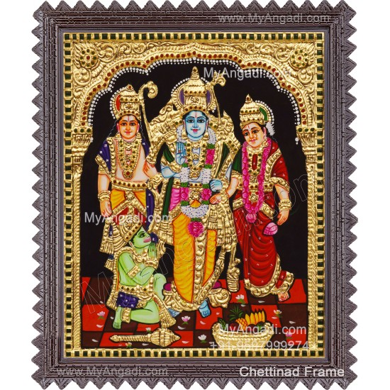 Ram Darbar - Ram with Sita, Hanuman, Lakshmanan Bharathan and Shatrughna Tanjore Painting
