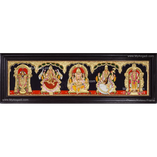 5 Panel Balaji Lakshmi Murugan Ganesha Saraswathi Tanjore Painting