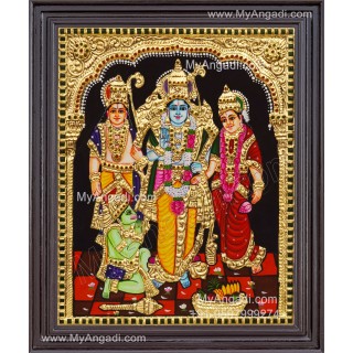 Ram Darbar - Ram with Sita, Hanuman, Lakshmanan Bharathan and Shatrughna Tanjore Painting