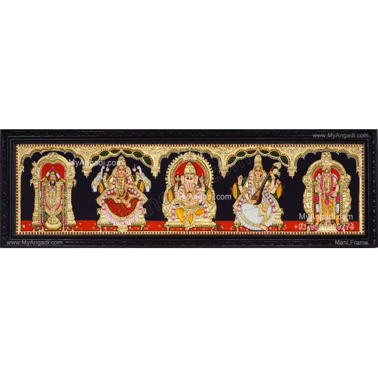 5 Panel Balaji Lakshmi Murugan Ganesha Saraswathi Tanjore Painting