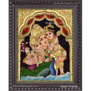 Parvathi Ganesha Murugan Tanjore Painting