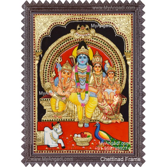 Shiva Family 3D Tanjore Painting