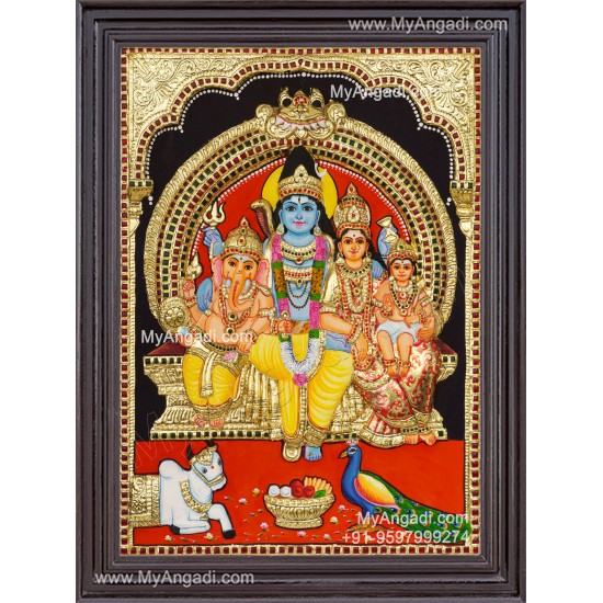 Shiva Family 3D Tanjore Painting