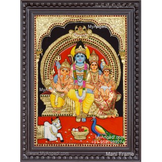 Shiva Family 3D Tanjore Painting