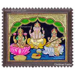 3 Panel Lakshmi  Ganesha Saraswathi  Tanjore Painting