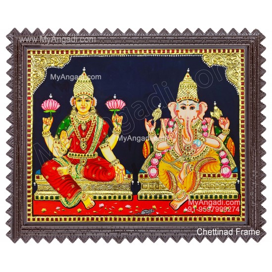 Panel Ganesha Lakshmi Tanjore Painting Panel Ganesha Lakshmi Tanjore Painting