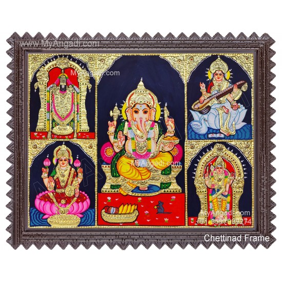 5 God Balaji Lakshmi Murugan Ganesha Saraswathi Tanjore Painting