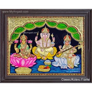 3 Panel Lakshmi  Ganesha Saraswathi  Tanjore Painting